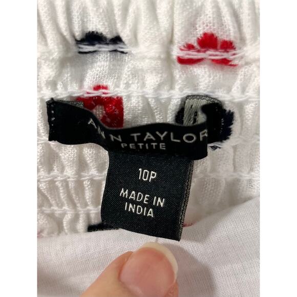 NWT Ann Taylor Womens Floral Embroidered Smocked Back Flare Dress White Size 10P - Picture 8 of 13